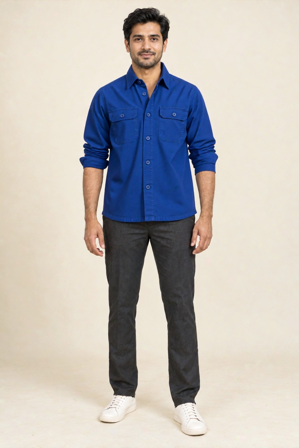 YouCam appearance preview of The blue overshirt. Recorded YouCam preview · generated 17 Oct 2026.